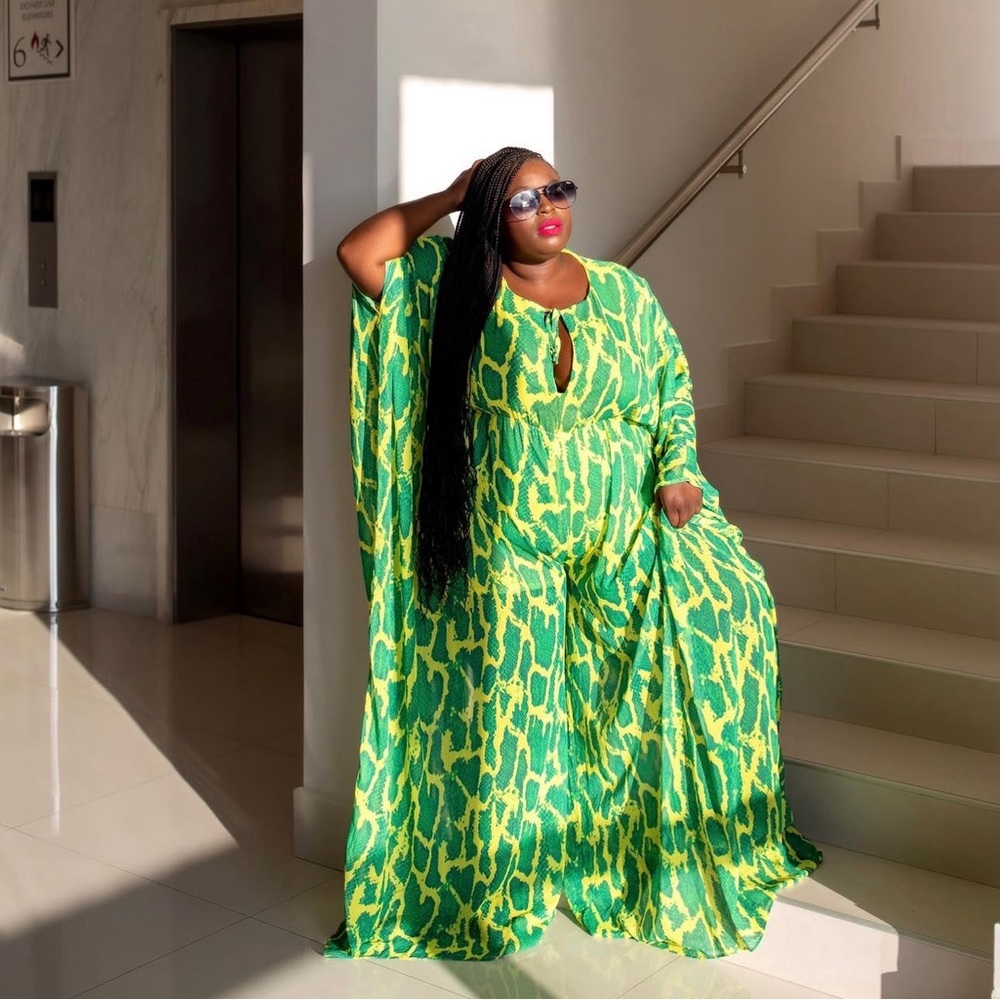 Shop Akira Green Snake Print Kaftan Jumpsuit